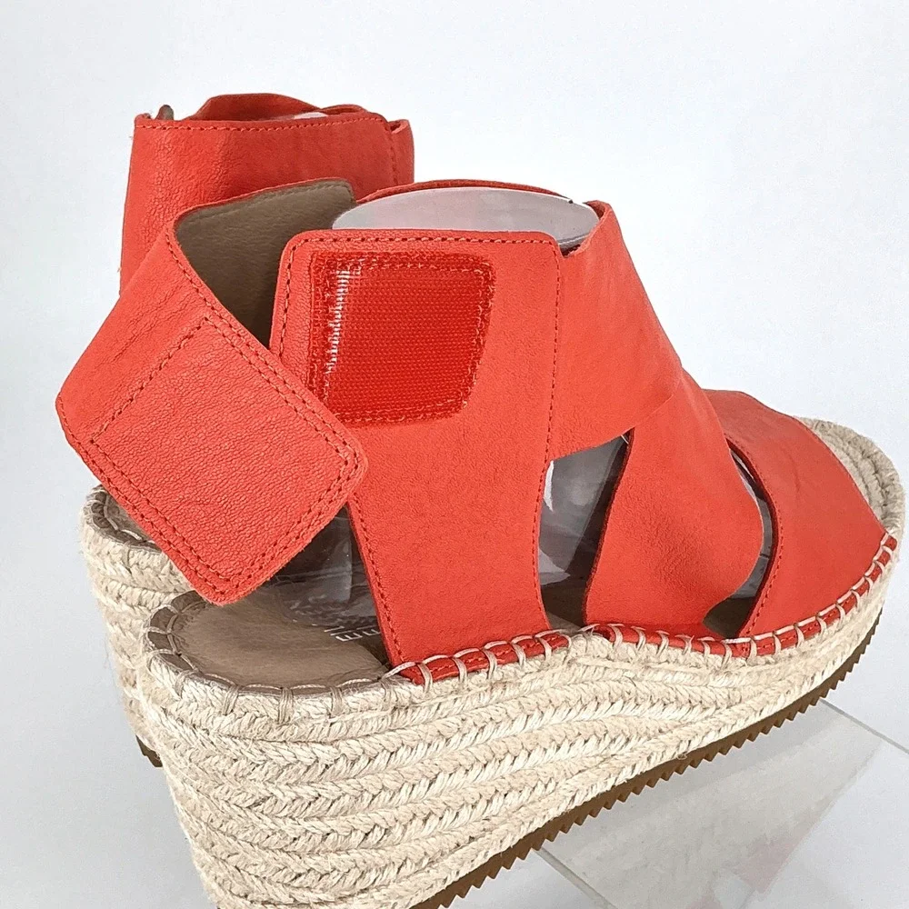 Eileen Fisher Size 10 Red Poppy Willow Leather Espadrille Wedge NEW Sandals $198